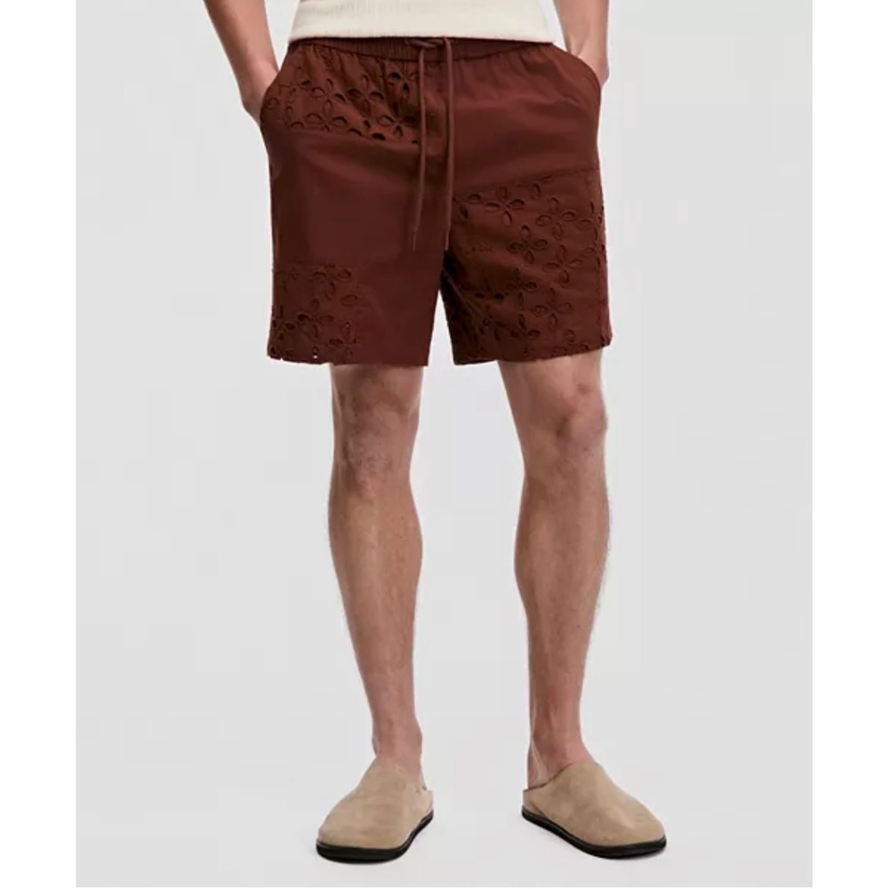 Mode of One Eyelet Shorts Mens XL Brown NWT French Cafe Patchwork Cotton Casual
